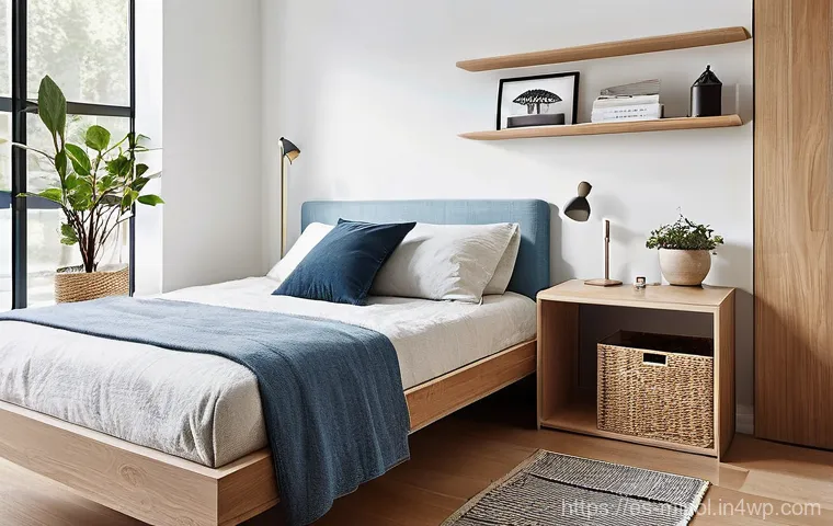 미니멀 인테리어를 위한 공간 절약 팁 - **Prompt:** A cozy, minimalist living room in a small city apartment, bathed in soft, natural light ...