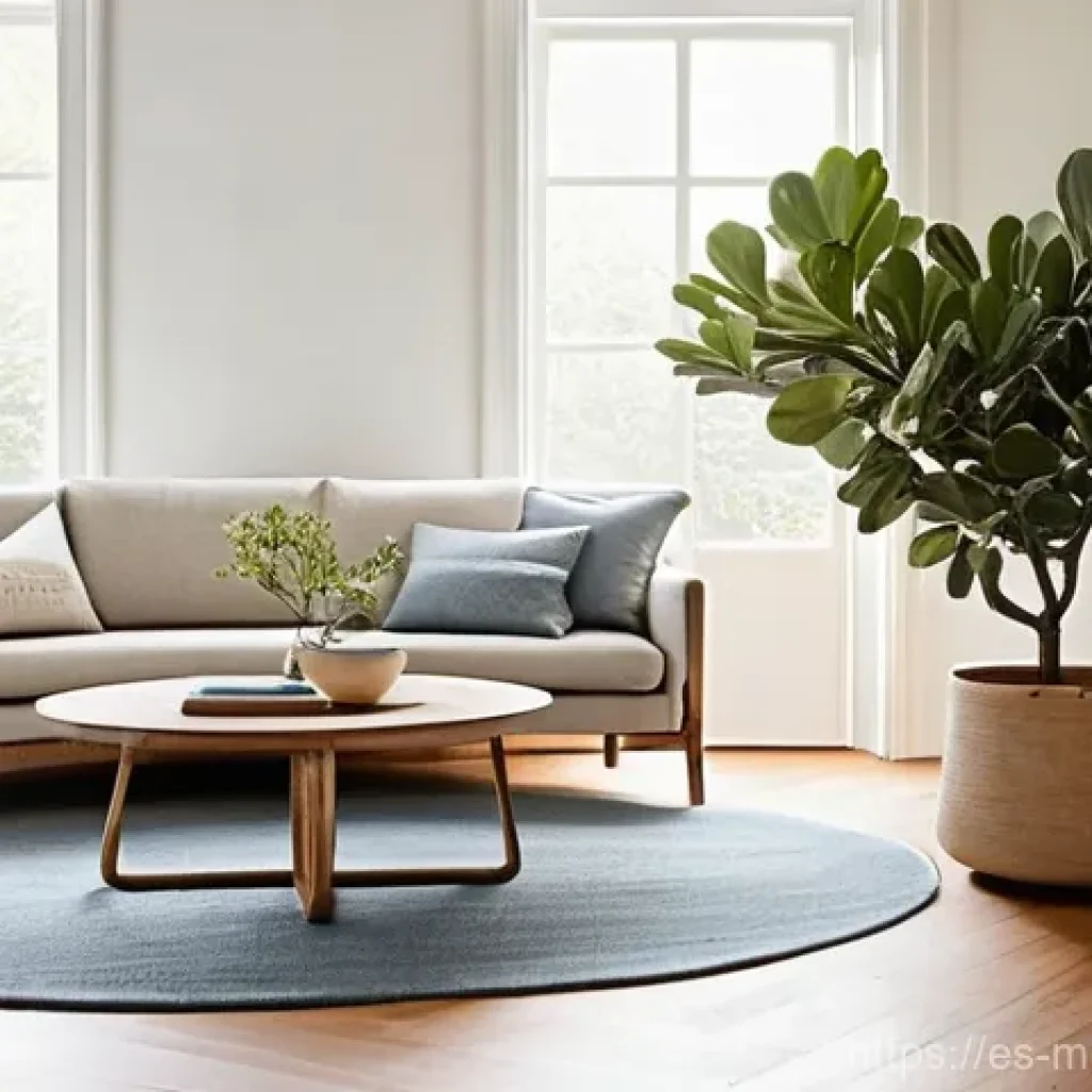 효과적인 미니멀 인테리어 예산 세우기 - **Prompt 1: Serene Minimalist Living Room with Natural Textures and Budget Finds**
    "A sun-drench...