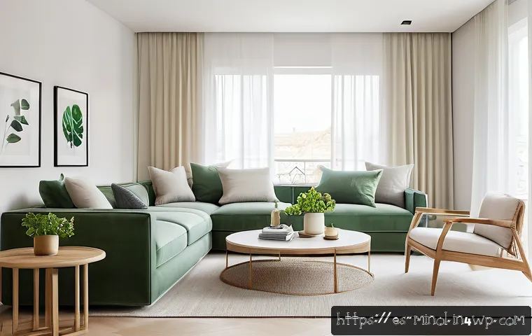 미니멀 인테리어와 심플 라이프 - A bright and serene modern living room designed for a Spanish-speaking family, featuring minimalist ...