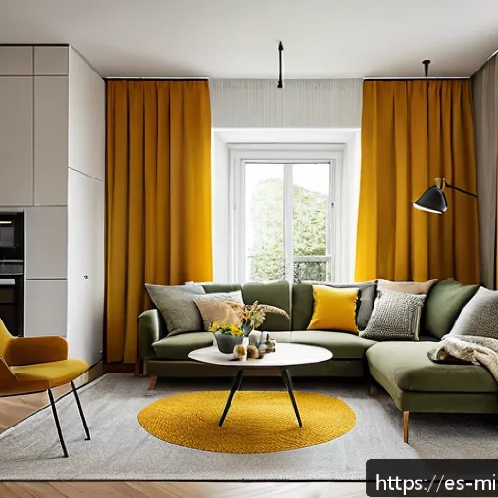 미니멀 인테리어의 차별화된 접근법 - A modern small apartment living room showcasing multifunctional furniture: a sleek sofa bed with cle...