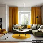 미니멀 인테리어의 차별화된 접근법 - A modern small apartment living room showcasing multifunctional furniture: a sleek sofa bed with cle...